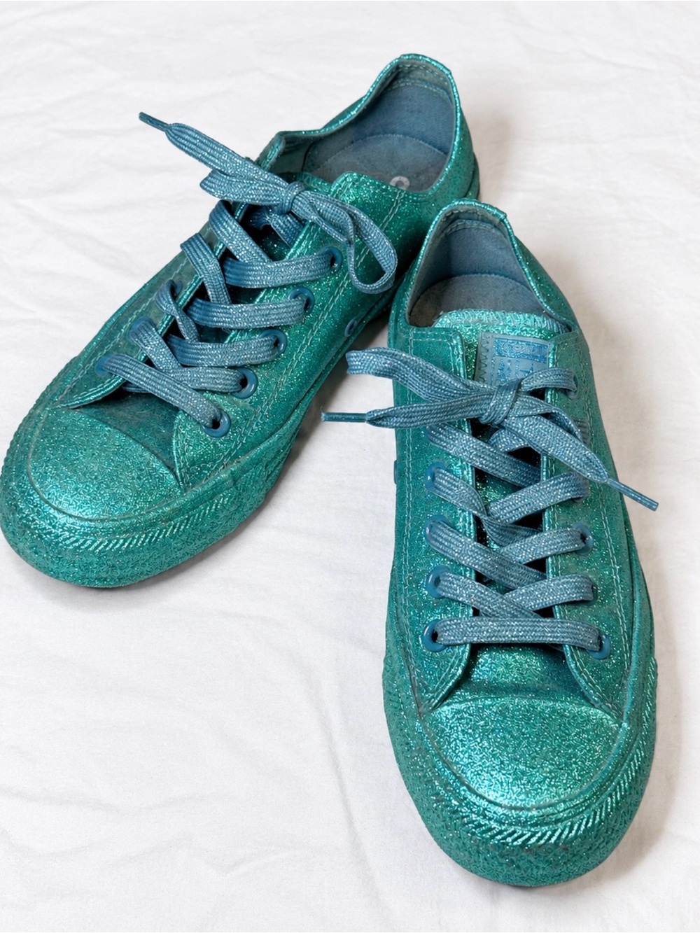 Converse All Star Teal Glitter Sneakers Women’s Size 7 Sparkly Low Top